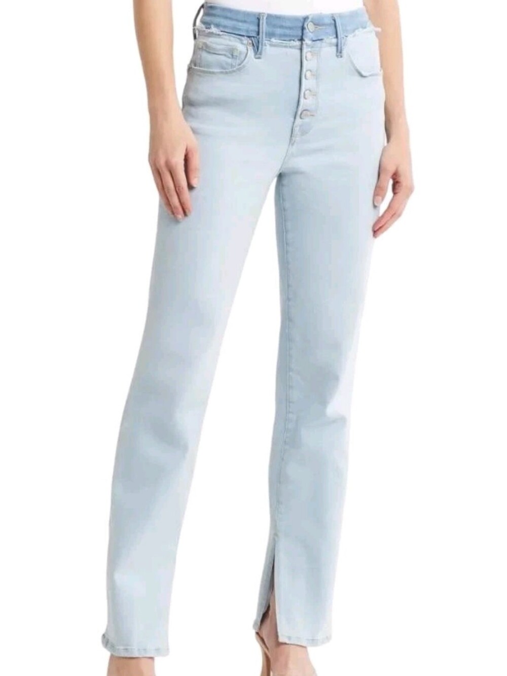 Good American Good Boy Double Waist Split Hem Jeans | Size 10/30 | Light Wash